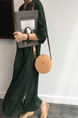 Korean Style Single-Breasted Dress Simple Round Neck Solid Color Lantern Sleeves Dress Shirt Long Skirt with Pockets - Dark Green