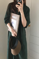 Korean Style Single-Breasted Dress Simple Round Neck Solid Color Lantern Sleeves Dress Shirt Long Skirt with Pockets - Dark Green