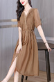 Ready-to-Wear Fashion Pleated Dress for Women 2025 Summer New V-Neck Simple Long Dress European Goods - Chocolate Brown