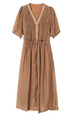 Ready-to-Wear Fashion Pleated Dress for Women 2025 Summer New V-Neck Simple Long Dress European Goods - Chocolate Brown