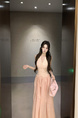 Real Price and Real Shot Dress Women's Lace Stitching French Long Skirt - Light Pink