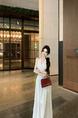 Real Price and Real Shot Dress Women's Lace Stitching French Long Skirt - White