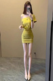 High Quality! Olive Yellow Off-Shoulder Short-Sleeved T-Shirt Dress for Women in Summer with Waist-Hugging Skirt