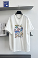 Korean Plus Size Women's Clothing 21 Cotton 210g 100% Cotton All-Match Round Neck Printed Letter Short-Sleeved - White