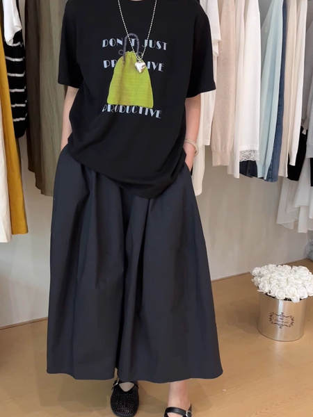 Korean Plus Size Women's Clothing 21 Cotton 210g 100% Cotton Letter Printed Bag T-Shirt Women's Loose Top - Black