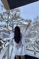 Korean Plus Size Women's Clothing 21 Cotton 210g 100% Cotton Short Sleeves Silhouette Casual T-Shirt - White