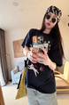 Korean Plus Size Women's Clothing 210g 100% Cotton Short-Sleeved T-Shirt for Women with Spotted Dog Print Cartoon - Navy Blue