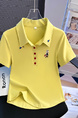 Real Shot 2025 Korean Version of the Polo Collar New Yellow Color Buttons Heavy Embroidery Straight Shoulder Slim Fit
