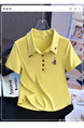 Real Shot 2025 Korean Version of the Polo Collar New Yellow Color Buttons Heavy Embroidery Straight Shoulder Slim Fit