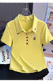 Real Shot 2025 Korean Version of the Polo Collar New Yellow Color Buttons Heavy Embroidery Straight Shoulder Slim Fit