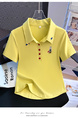 Real Shot 2025 Korean Version of the Polo Collar New Yellow Color Buttons Heavy Embroidery Straight Shoulder Slim Fit