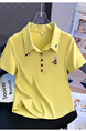 Real Shot 2025 Korean Version of the Polo Collar New Yellow Color Buttons Heavy Embroidery Straight Shoulder Slim Fit