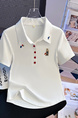 Real Shot 2025 Korean Version of the Polo Collar New White Color Buttons Heavy Embroidery Straight Shoulder Slim Fit