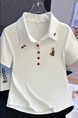 Real Shot 2025 Korean Version of the Polo Collar New White Color Buttons Heavy Embroidery Straight Shoulder Slim Fit