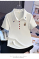 Real Shot 2025 Korean Version of the Polo Collar New White Color Buttons Heavy Embroidery Straight Shoulder Slim Fit