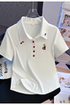 Real Shot 2025 Korean Version of the Polo Collar New White Color Buttons Heavy Embroidery Straight Shoulder Slim Fit