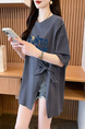 Real Shot and Real Price Douyin Quality/Pure Cotton/Back Collar/Medium and Long Loose Slit Strap Design T in Gray