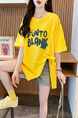 Real Shot and Real Price Douyin Quality/Pure Cotton/Back Collar/Medium and Long Loose Slit Strap Design T in Yellow