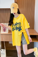 Real Shot and Real Price Douyin Quality/Pure Cotton/Back Collar/Medium and Long Loose Slit Strap Design T in Yellow