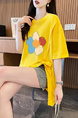 Real Shot and Real Price Douyin Quality/Pure Cotton/Back Collar/Medium and Long Loose Slit Strap Design T in Yellow