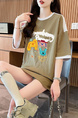 Real Shot and Real Price Douyin Quality/Pure Cotton/Back Collar/Loose Mid-Length Fashion Color T in Olive Green