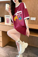 Real Shot and Real Price Douyin Quality/Pure Cotton/Back Collar/Loose Mid-Length Fashion Color T in Burgundy
