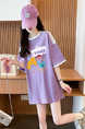 Real Shot and Real Price Douyin Quality/Pure Cotton/Back Collar/Loose Mid-Length Fashion Color T in Lavender