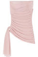 Summer New Temperament Mesh Tights Show Body Light Pink Asymmetrical Pure Off-Shoulder Versatile Tops T-Shirts